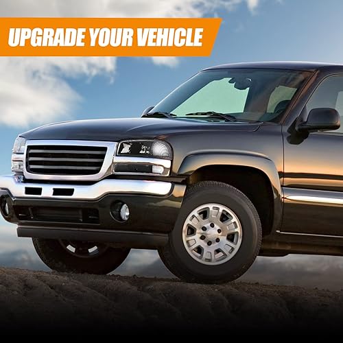 Miniatura 7 de Ensamble de faros Cxdar Compatible con 99-07 GMC SIERRA 1500 2500 1500HD 2500HD 3500HD 1999-2006 YUKON 1500 25002001 SIERRA C3, Carcasa negra 4