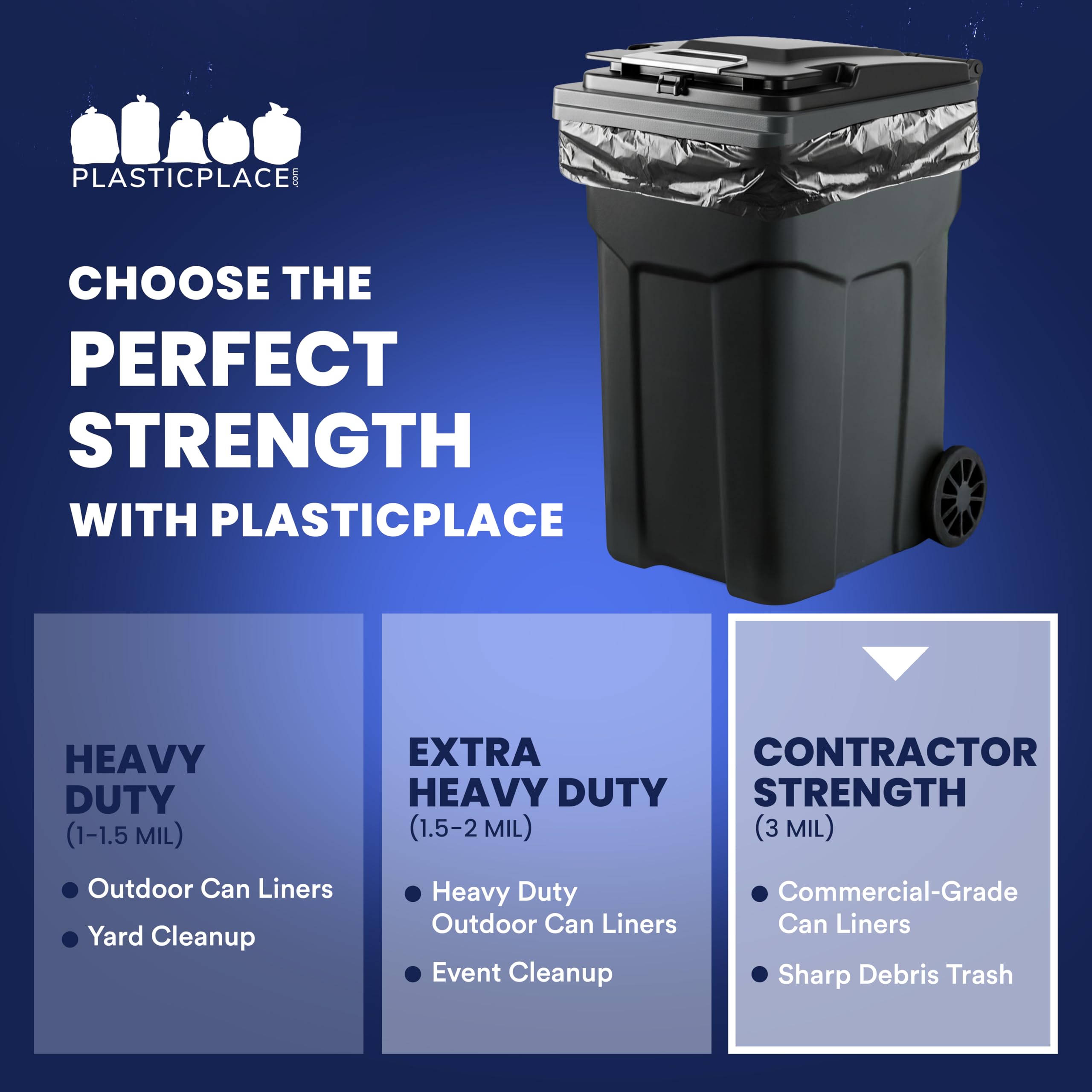 Plasticplace 95-96 gallon Garbage Can Liners 3 Mil Black Heavy Duty Trash Bags 61 x 68 25 Count Pack of 1 product thumbnail 7