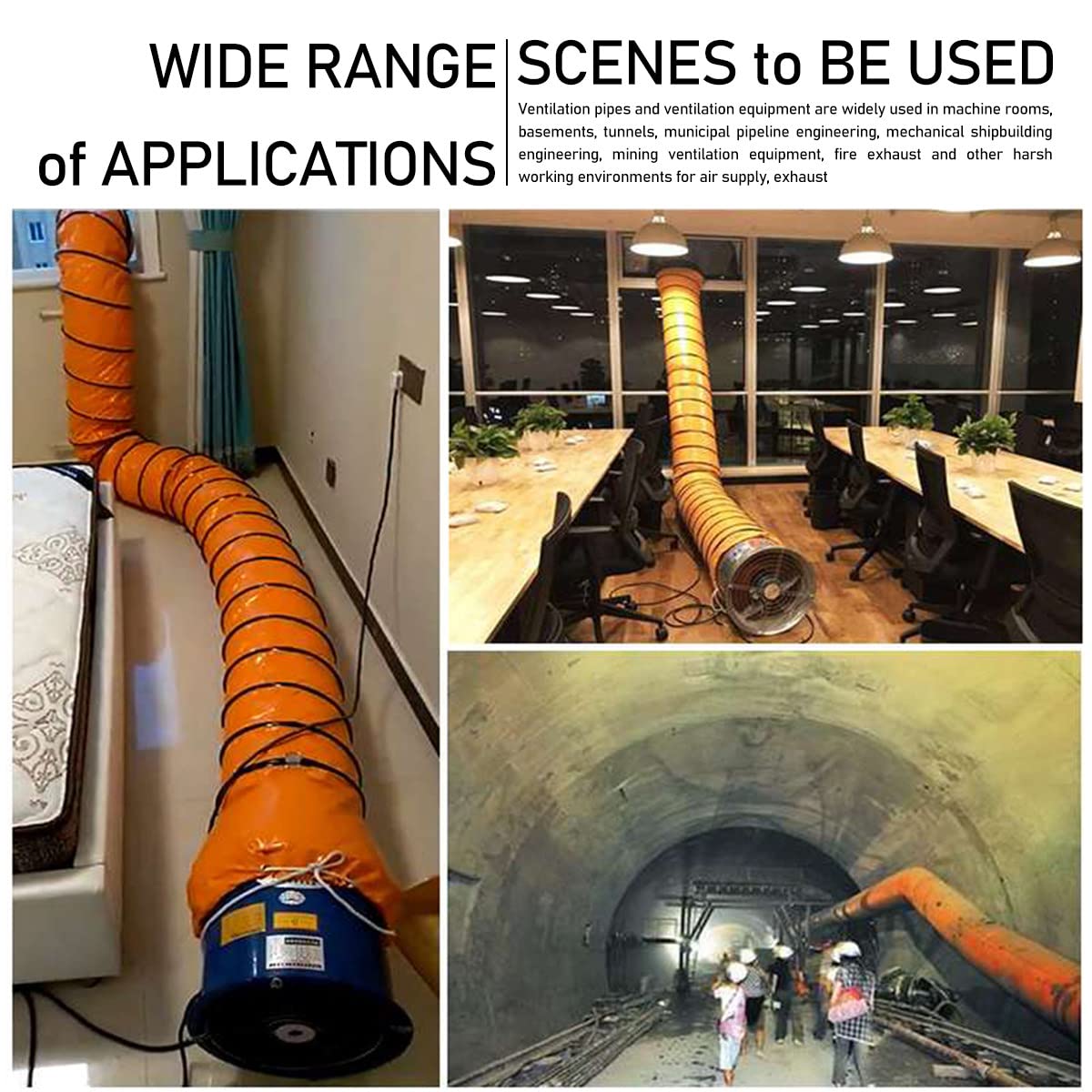 Manguera flexible de PVC para conductos de ventilación, manguera flexible de PVC para conductos de ventilación, ignífuga con cuerda ajustable y anillo en D para ventilador, extractor de aire, 10 m,