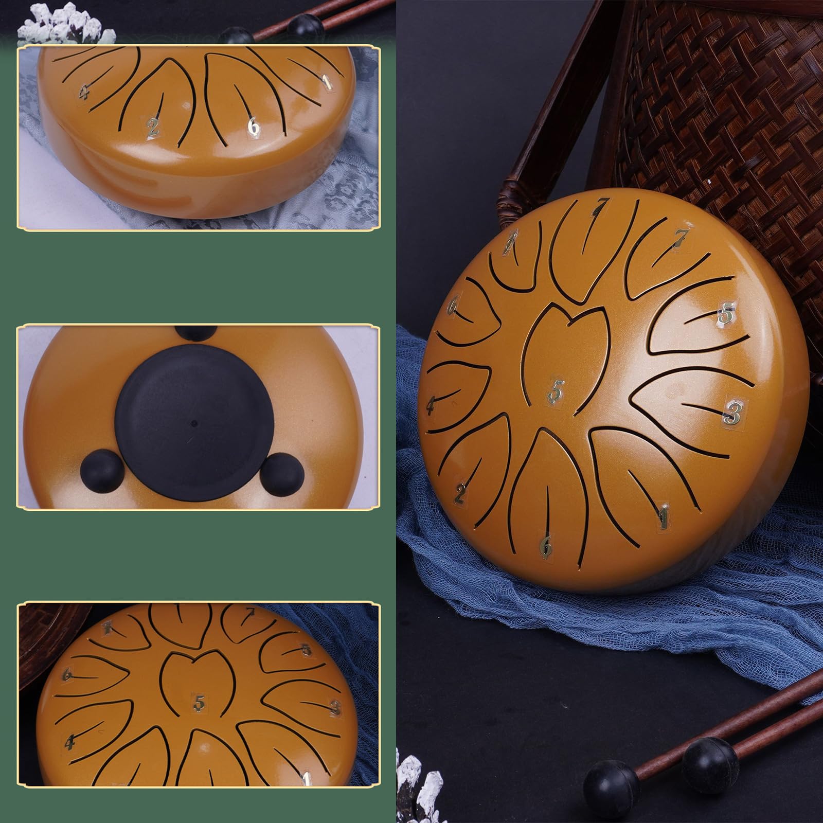 Tambor de lengua de acero 11 notas Handpans Acero carbono Sonido claro y nítido Instrumento de percusiones etéreas Handpans de metal Regalo musical para niños