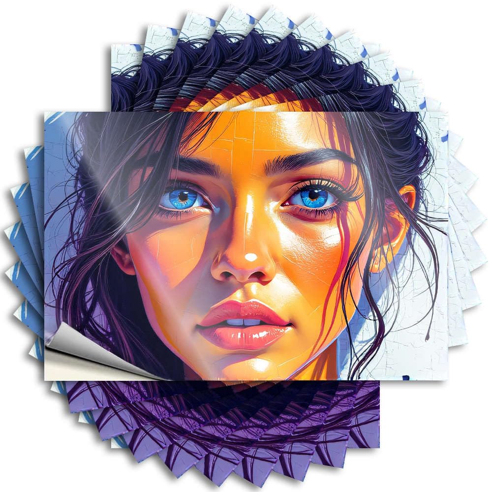 Decals Indie Room Decor Standing Encouragement Hard A Vibrant Portrait with Striking Blue Eyes. - Scratch Resistant Stickers(8X12CM)