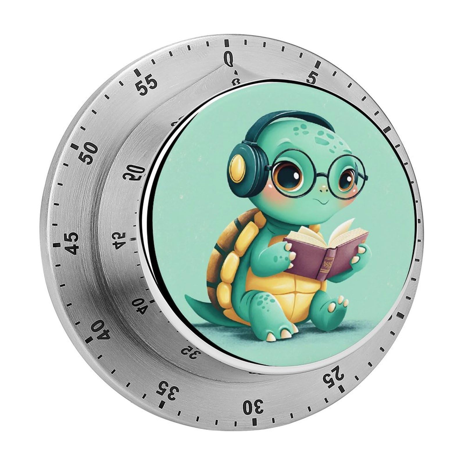 Cute Turtle Reading Book 60 Minute Wind Up Timer,Visual Mechanical Magnetic Timer with Loud Alarm for Kitchen