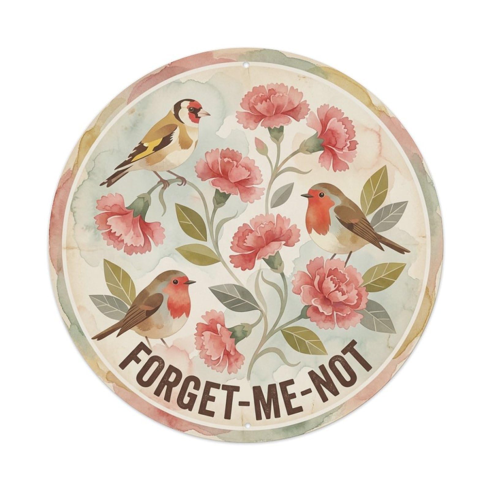 Carnation Sprig Forget Me Not Watercolor Bird Slogan Metal Tin Sign