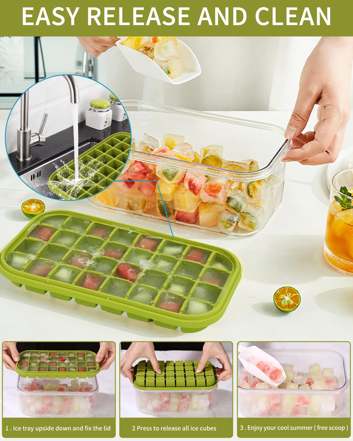 Stampo Cubetti Ghiaccio In Silicone 4 Pezzi - Impilabile, Con Coperchio, Per Cocktail E Bevande - Foto 5