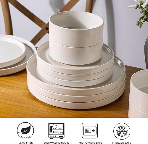 Miniatura 6 de AmorArc Juego de vajilla de cerámica para 4 personas, platos, tazones de cerámica moteada con terracota sin esmaltar, resistente a arañazos, apto