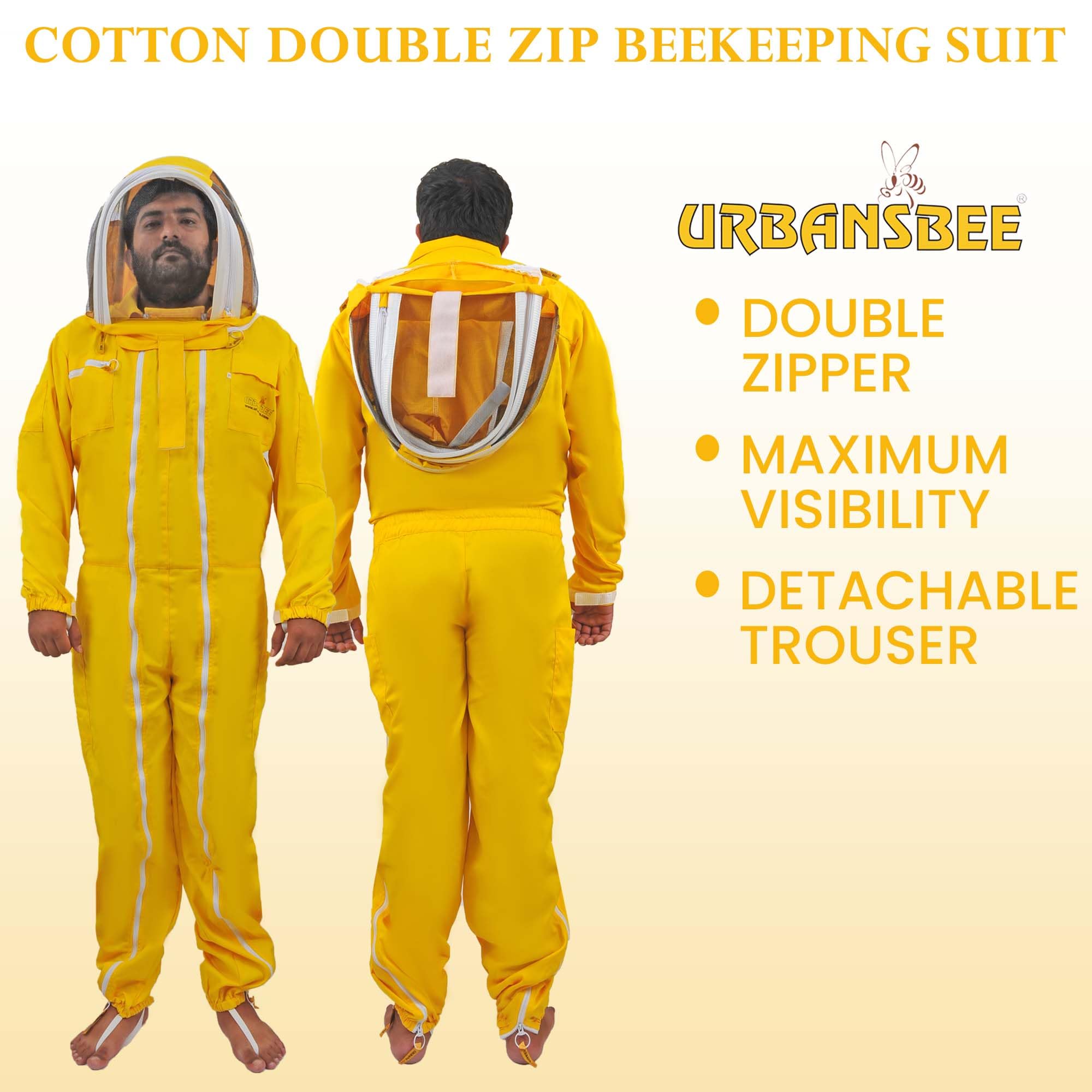 Tuta Apicoltore Cotone Fantasia Professionale Abito Apicoltura con Cappello e ampia tasca per gli apicoltori api Tuta Naturale traspirante (M, Giallo Con Cappello Fantasia)