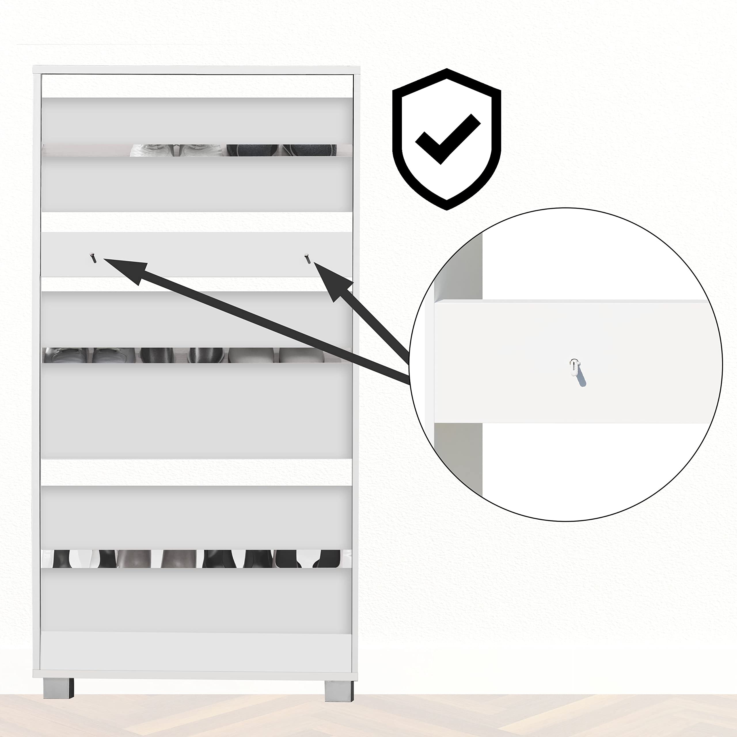 Casaria® Schuhschrank für 18 Paar Schuhe Schmal 115x60x25cm 3 Klappen Hoch Holz Geschlossen Kippsicherung Flur Diele Schuhkipper Schuhkommode Weiß