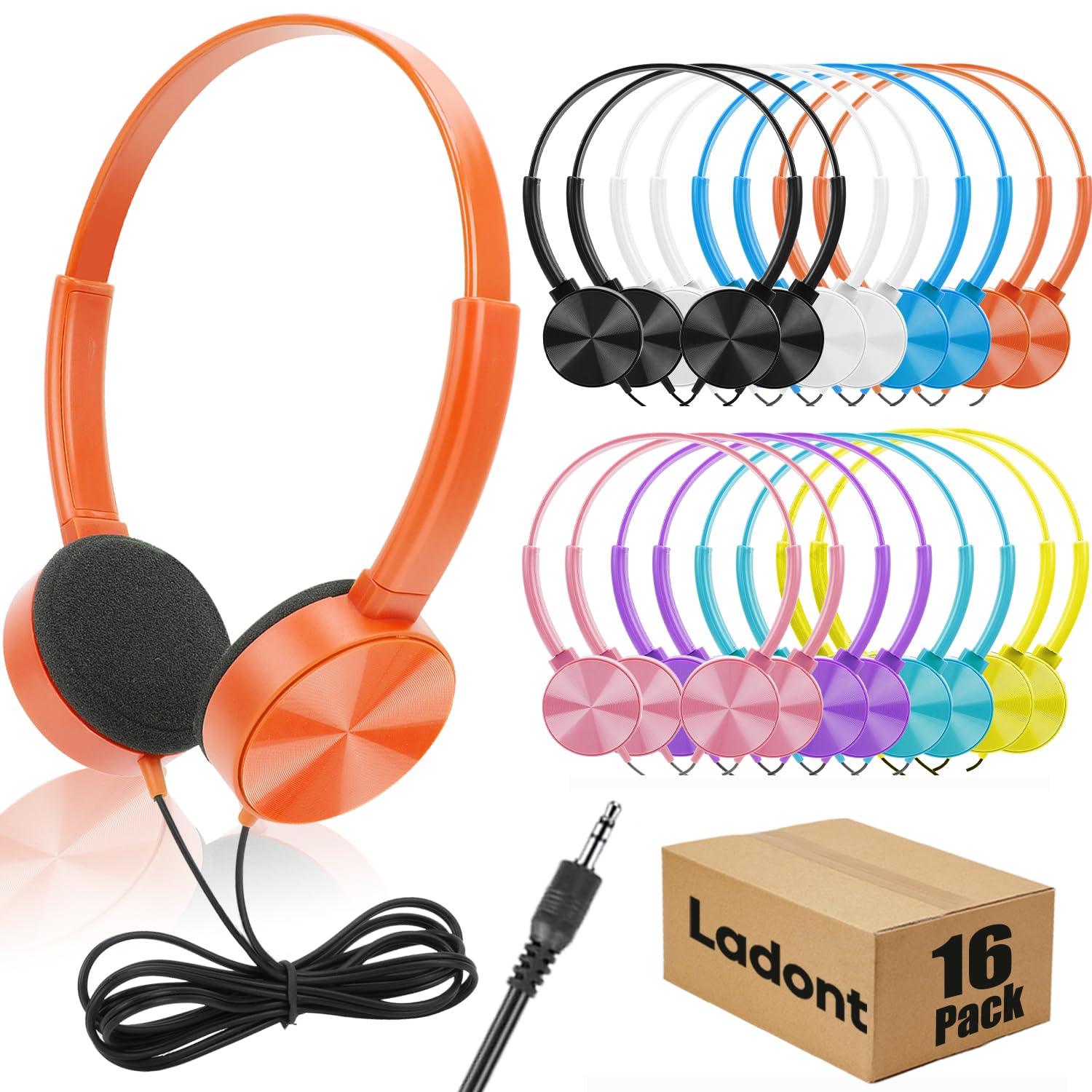 Cuffie per bambini, confezione da 16 pezzi, per scuola, classe, studenti, set di cuffie perfette per bambini, adolescenti, ragazzi e ragazze (8 colori misti)