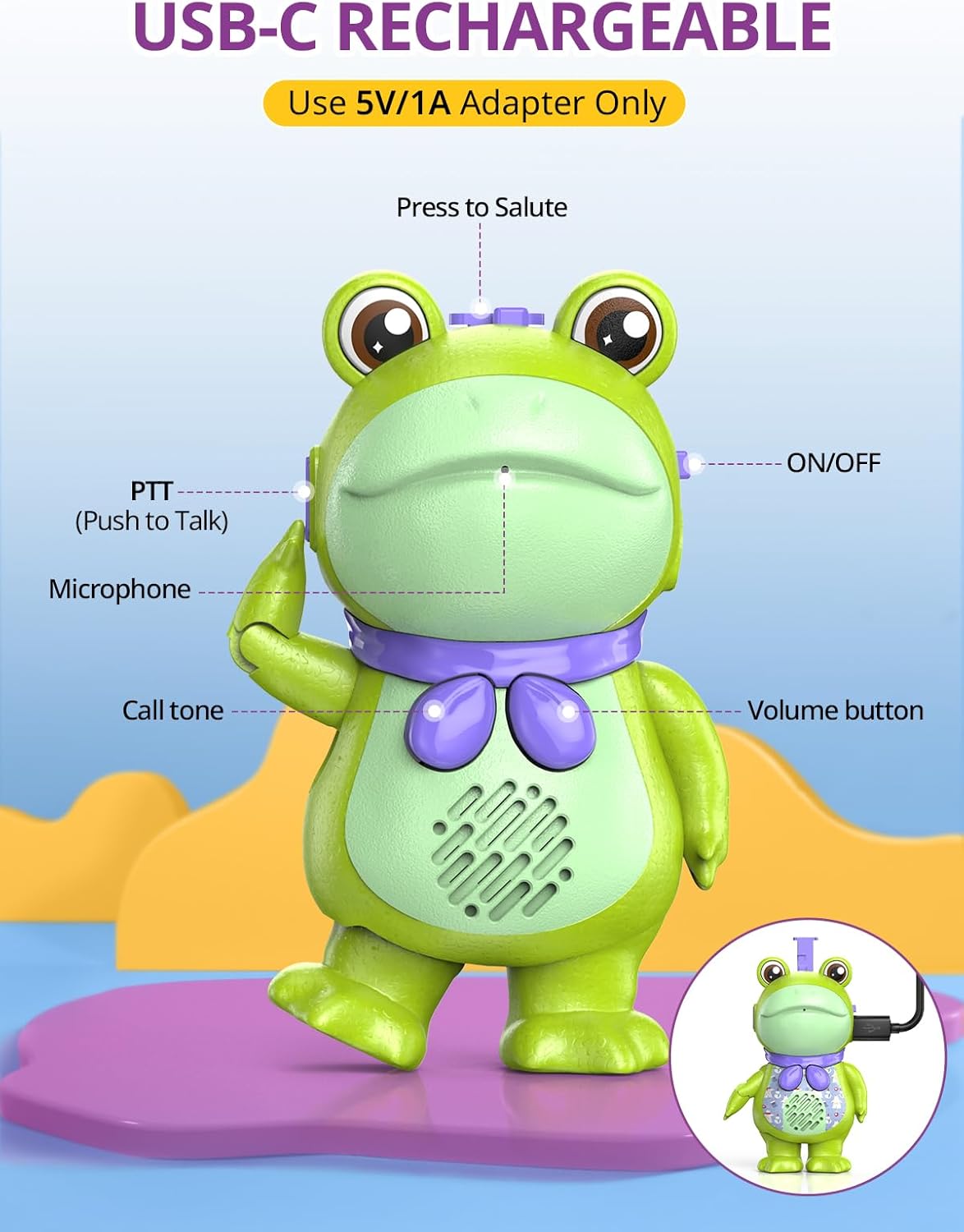 Walkie Talkies for Kids Rechargeable,Toys for Boys and Girls Ages 3-12, Funny Saluting Frog Toys for Kids, DIY Dress-Up Walkie Talkie Frogs