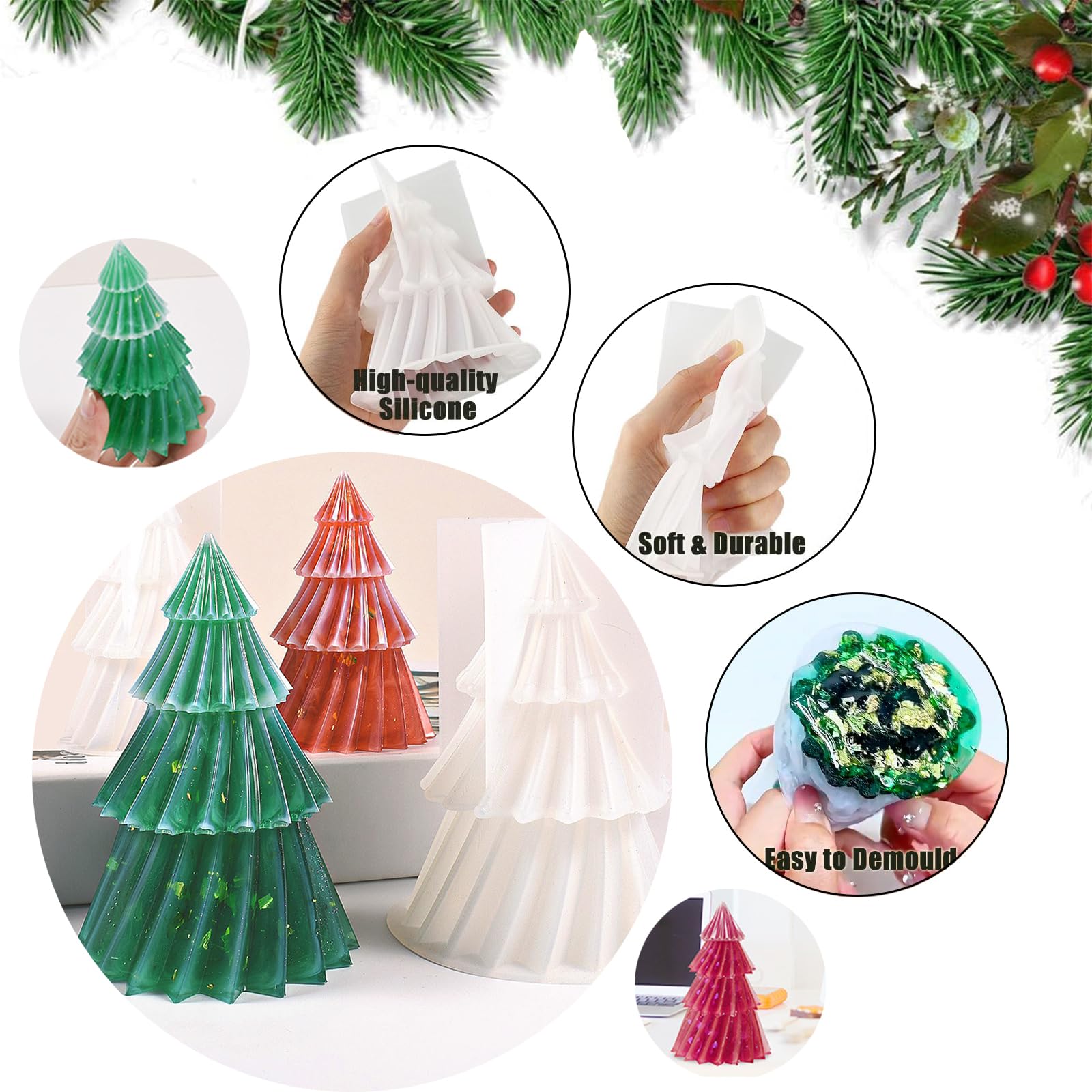 ATSGJLZN Lot de 2 moules en silicone de Noël - Moule à bougie 3D - Lutin - Moule à