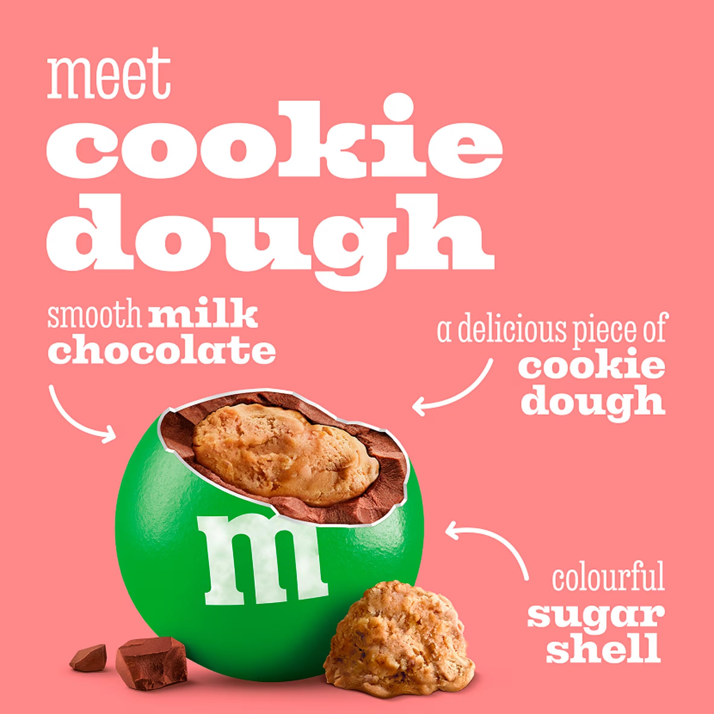 3X Confezione Per M&M's Cookie Dough, Confetti al Cioccolato con Ripieno di Pasta Biscotto, 176 g, Confezione da 3