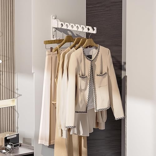Miniatura 6 de Soporte para colgar abrigos de pared, organizador de secado de ropa blanca, ganchos de aluminio, retráctiles, plegables, para interiores, para