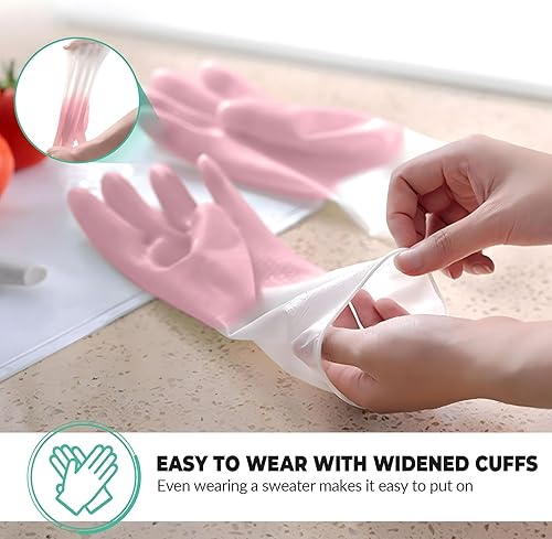 Miniatura 5 de 3 pares de guantes de limpieza reutilizables guantes de cocina para lavar platos guantes impermeables para el hogar guantes de cocina domésticos