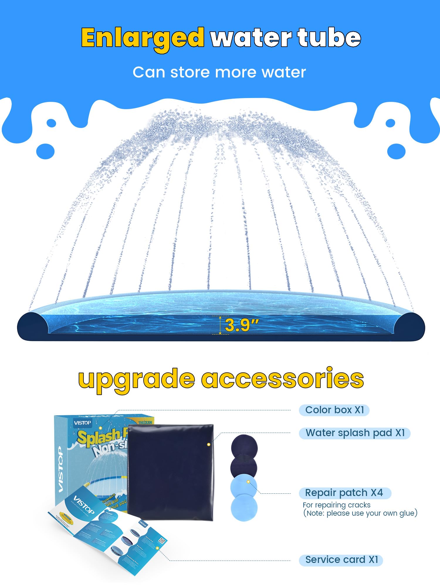 VISTOP Rutschfestes Spritzpad für Kinder und Hunde, dicker Sprinkler, Pool, Sommer, Outdoor-Wasserspielzeug – lustige Hinterhof-Brunnen-Spielmatte für Mädchen, Jungen, Kinder oder Haustierhund (322,6