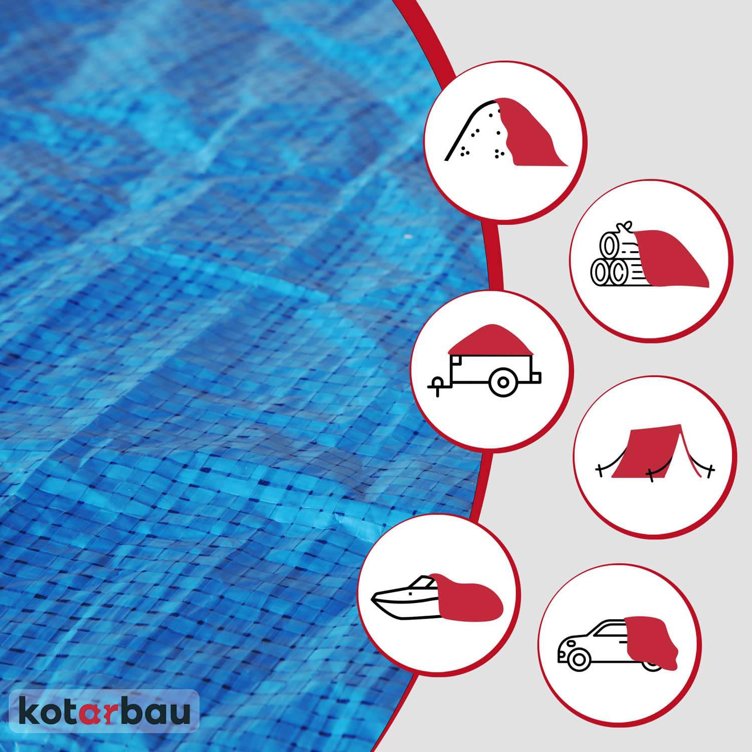 KOTARBAU® Lona Impermeable Exterior - Polietileno - 6x8 m - Azul - 75 g/m2 - Lona Suelo Piscina - Cubierta Reforzada con Ojales - Cubierta de Protección para Jardín - Resistente - Universal