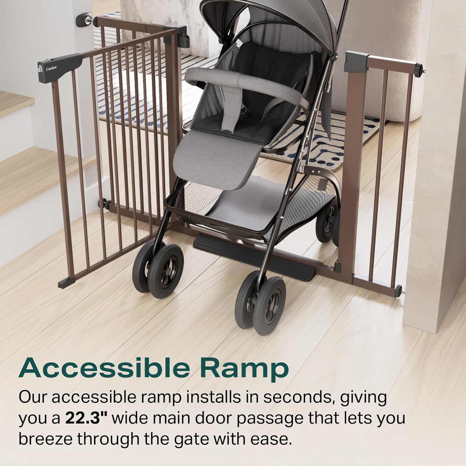 Cumbor 29.7-40.6 Baby Gate for Stairs, Mom's Choice Awards Winner-Dog Gate for Doorways, Pressure Mounted Auto-Close Pet Gates for Dogs Indoor, Safety Child Gate with Easy Walk Thru Door, Brown