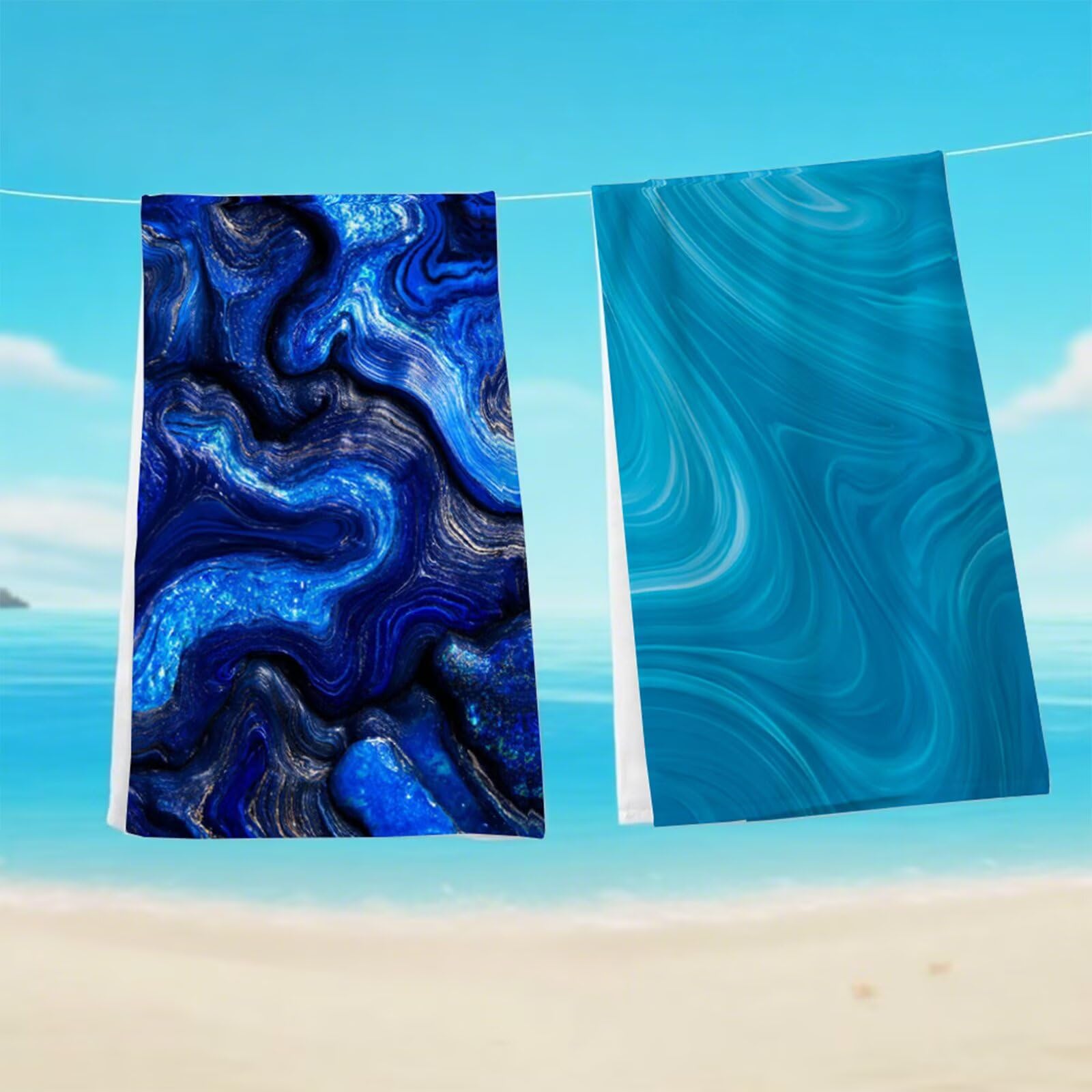 Telo Mare Microfibra 90x180 cm Telo Mare Grande, Asciugamano Palestra Assorbente Asciugatura Rapida, Asciugamano Mare Antisabbi Stuoia Spiaggia per Piscina, Campeggio, Viaggio - Astratto Blu G1-714