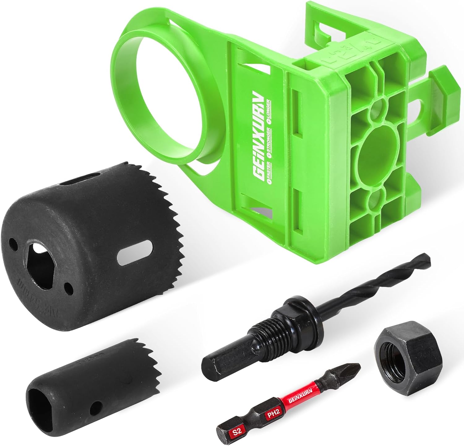 1-3/8" - 1-3/4" Door Lock Installation Kit for Wooden Doors with Guide Template, Carbon Steel Door Lock Hole Saw (Green)