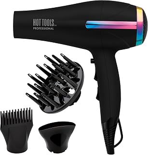 Hot Tools Professional Ceramic Rainbow 1875W Hair Dryer - Ionic Quiet Fast Drying for Frizz-Free Shiny Hair