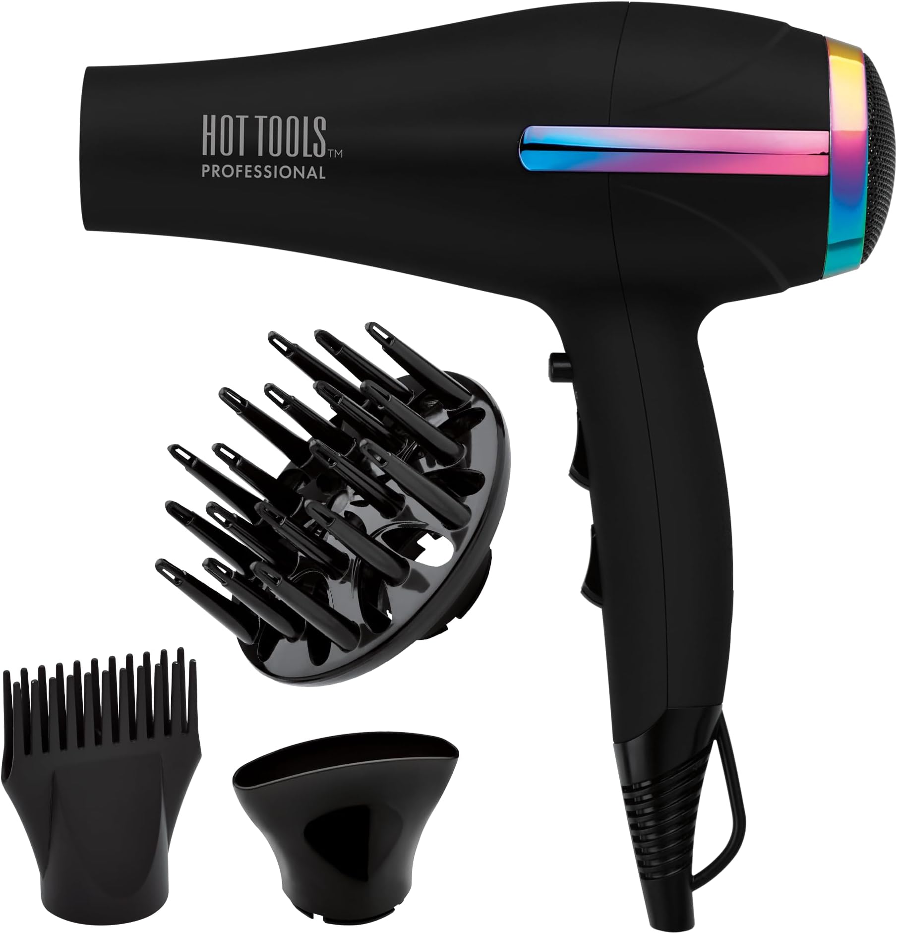 HOT TOOLS Professional Ceramic Rainbow Hair Dryer - Fast Drying Blow Dryer with Quiet Operation and Ion Technology for Long-Lasting and Shinier Hair - 1875 Watts