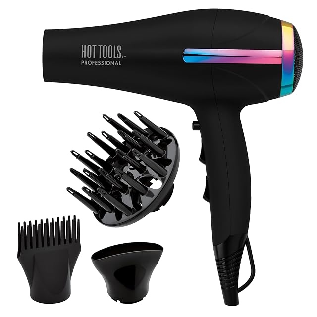HOT TOOLS Professional Ceramic Rainbow Hair Dryer - Fast Drying Blow Dryer with Quiet Operation and Ion Technology