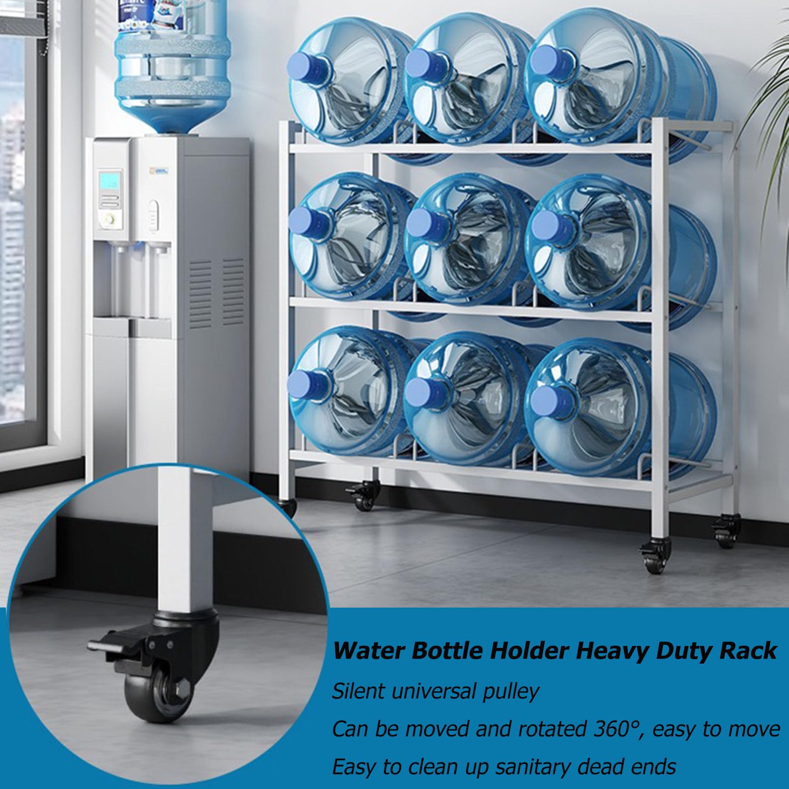 Robuster Wasserflaschenhalter mit Rädern – 1,8 l Flaschenregal für Zuhause, Büro, Fitnessstudio und Restaurant – tragbarer Kühlkrug-Organizer und Spender