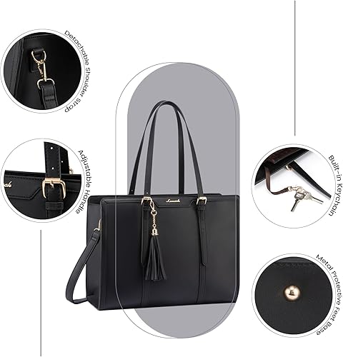 Miniatura 5 de LOVEVOOK Bolsa para laptop para mujer de 17 pulgadas, bolsa de cuero ligero para laptop, bolsa de computadora de gran capacidad con bolso de mano