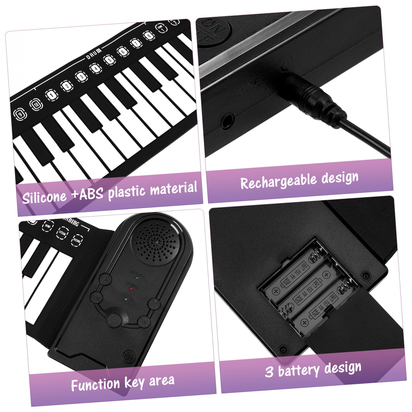 Abaodam Pianoforte Elettronico Arrotolabile a 49 Tasti Alimentazione a Batterie Aa e Cuffie, Tastiera Digitale Pieghevole Portatile Per Adulti e Principianti