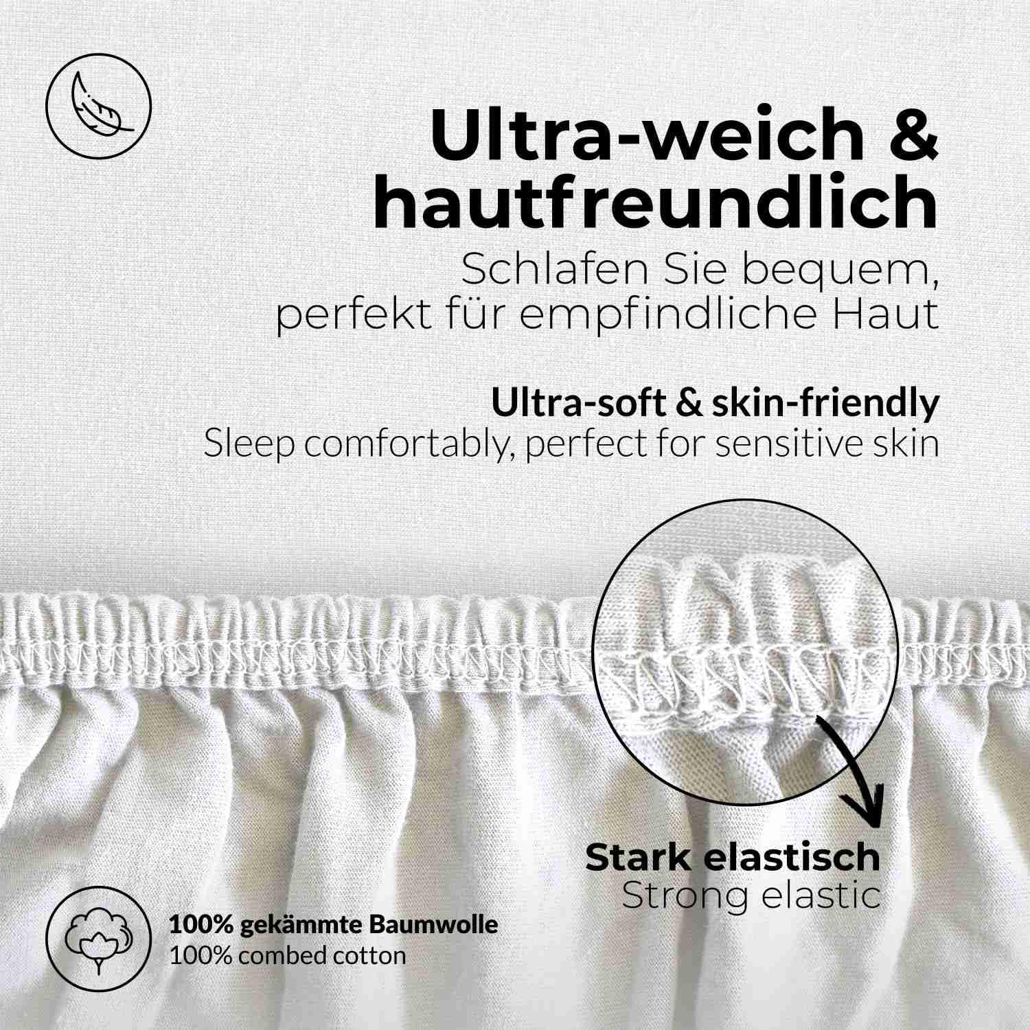 etérea Extra Jersey Spannbettlaken 240x220 cm Weiss bis 35cm Boxspring