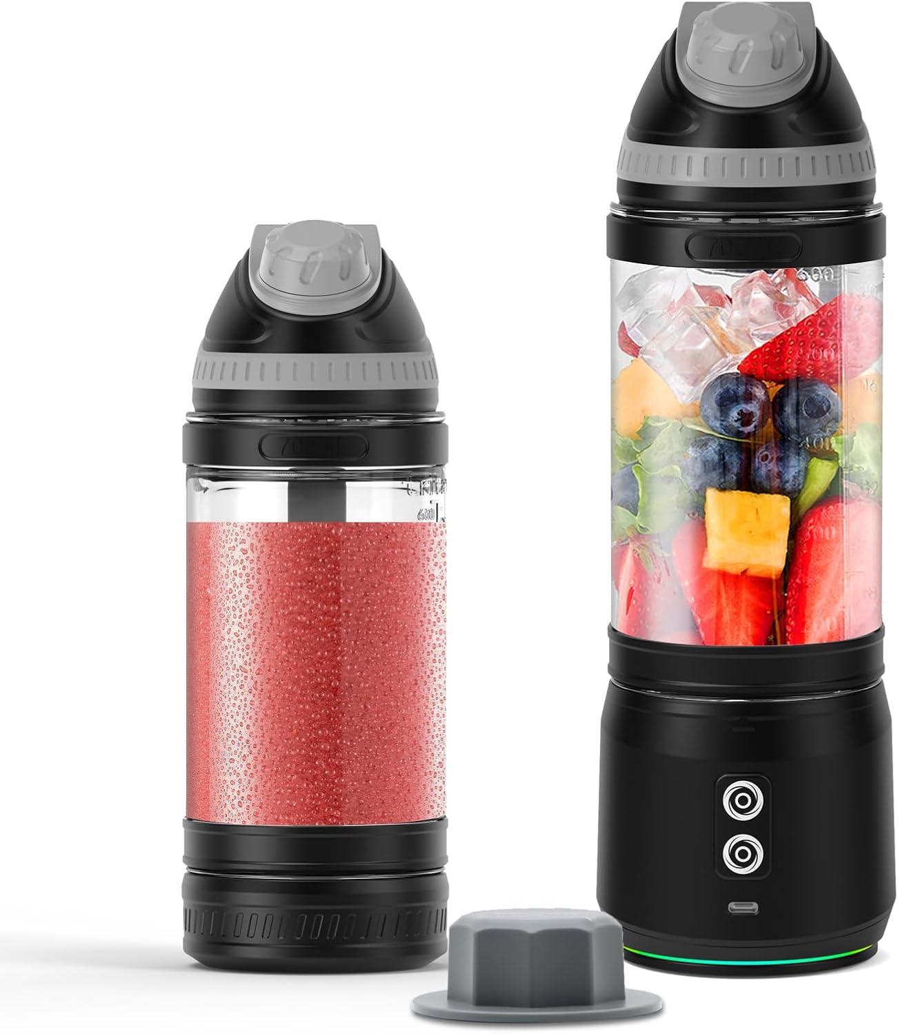 Portable Blender, Anti-Jamming 300 Watt for Shakes and Smoothies, 24oz Travel Blender USB Rechargeable, BPA Free Sporty bottle with a Travel Lid. (Black with Insulated Sleeve)