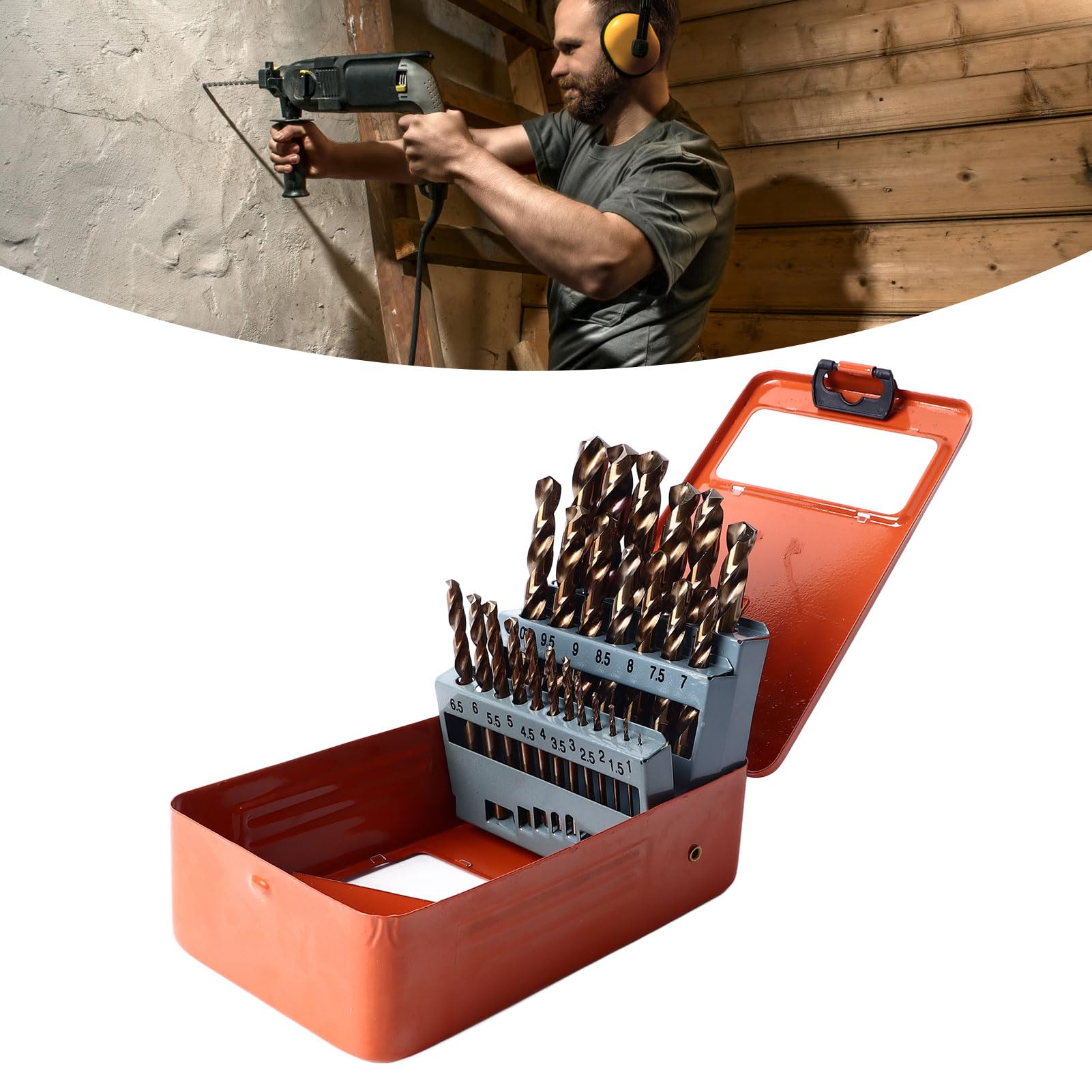 Cocoarm Juego de 25 Brocas Helicoidales de Cobalto HSS Juego de Brocas Helicoidales de 1 Mm a 13 Mm Eliminación Rápida de Virutas Resistente Al Desgaste para Hierro de Acero Inoxidable con Taladros