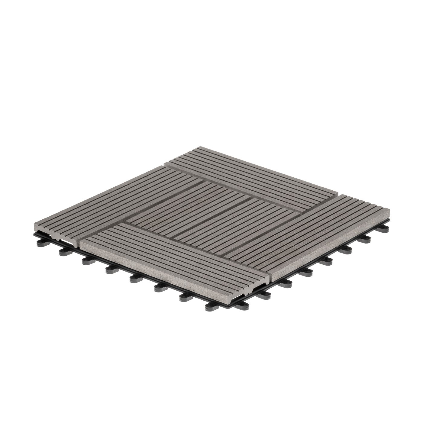 Ventanara® WPC Holz Kunststoff Fliesen Terrassenfliesen Klickfliesen Balkonfliesen 11 Stück = 1m² (30 x 30 cm, Grau Mosaik)