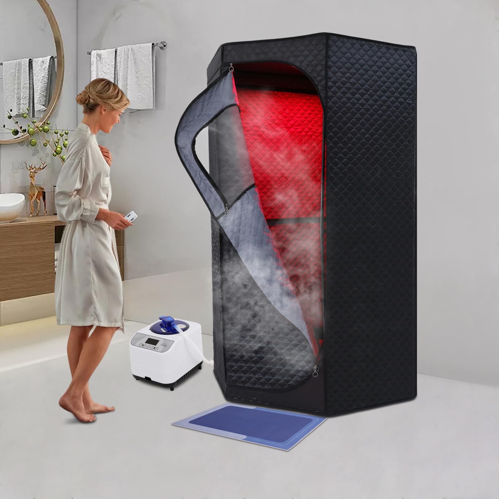 Tenda sauna a vapore infrarossi con sedia pieghevole e caldaia 1500 W per casa e spa