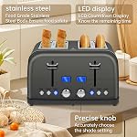 SEEDEEM Toaster 4 Slice, LCD Display, 6 Shade Settings, 1.5'' Wide Slots, Digital Stainless Toaster for Bagel, Defrost, Reheat, Dual Control, Removable Crumb Tray, 1500W, Dark Metallic