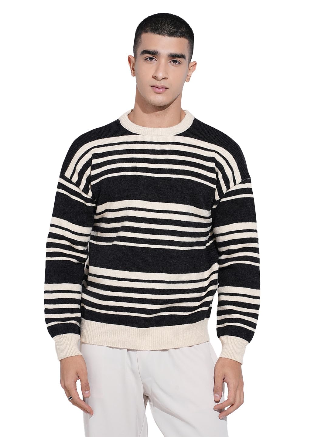 showoffff Edition Men's Striped Black Ribbed Round Neck Sweater-CHN-1021_Black-picture-45