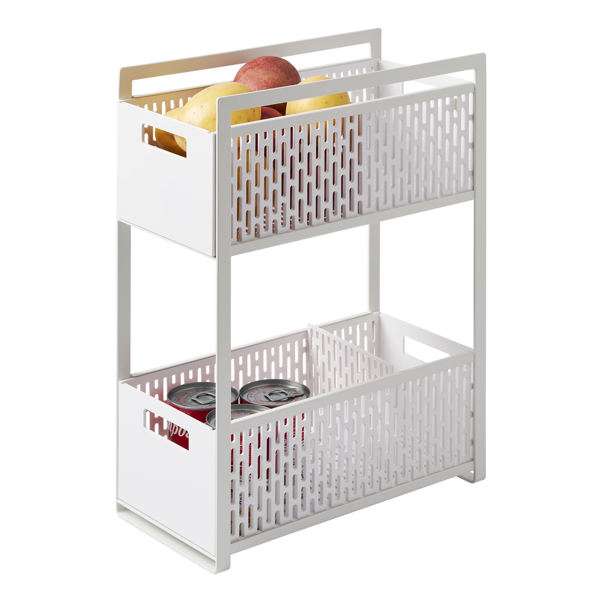 YAMAZAKI 5218 TOWER 2Tiered Storage Basket Set, white, ABS Resin / Steel / Silicone, 16 x 32.5 x 46 cm