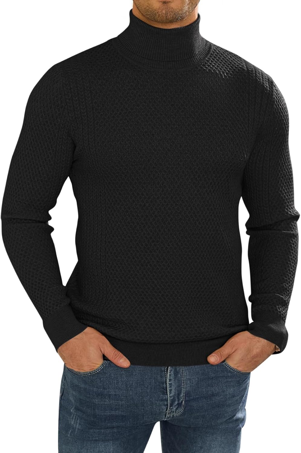 LIFROWI Men's Slim Fit Turtleneck Long Sleeve Sweater Casual Knitted Twisted Pullover Sweaters