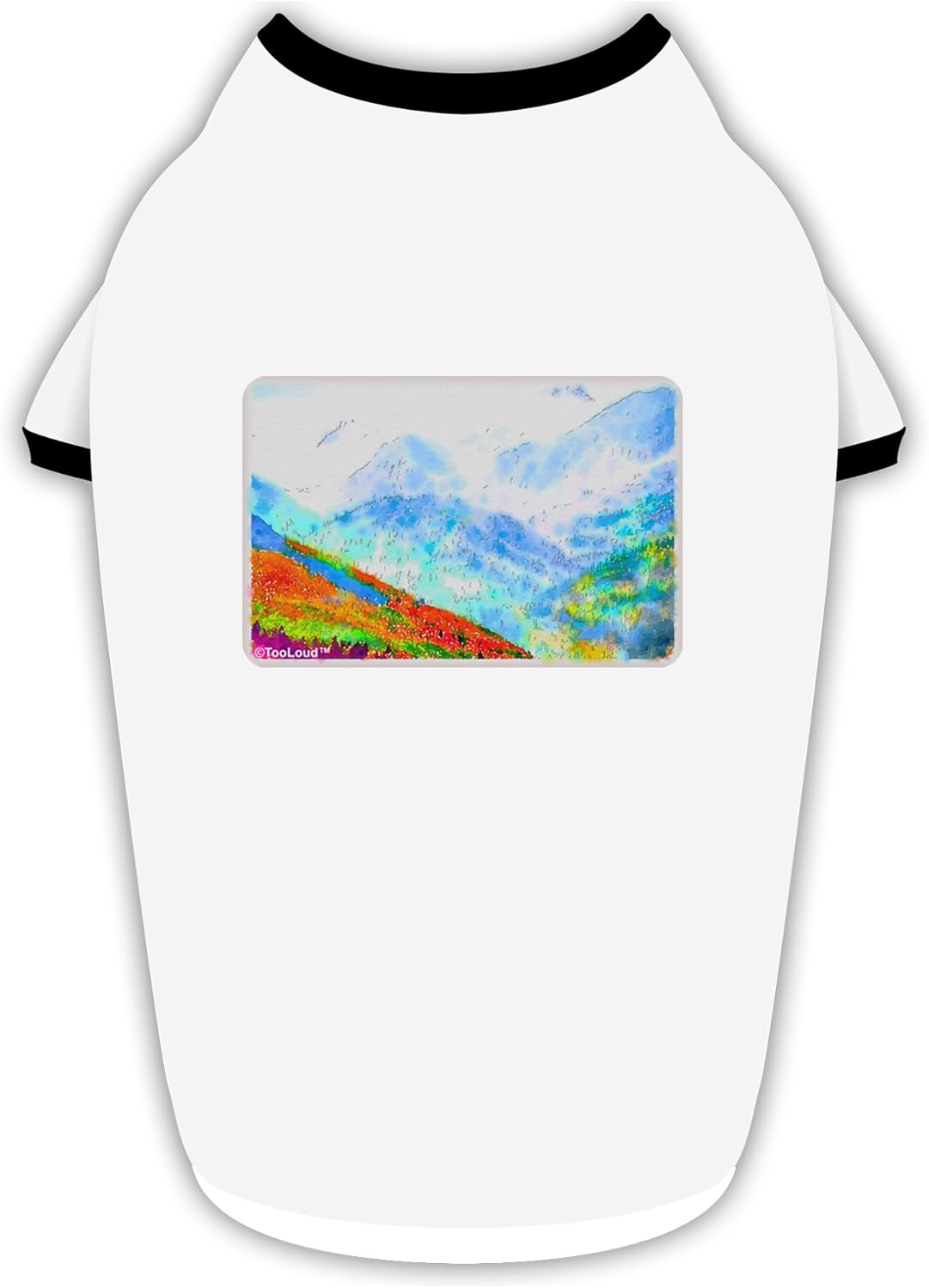 TOOLOUD CO Fog Mountains Watercolor Cotton Dog Shirt White with Black XL