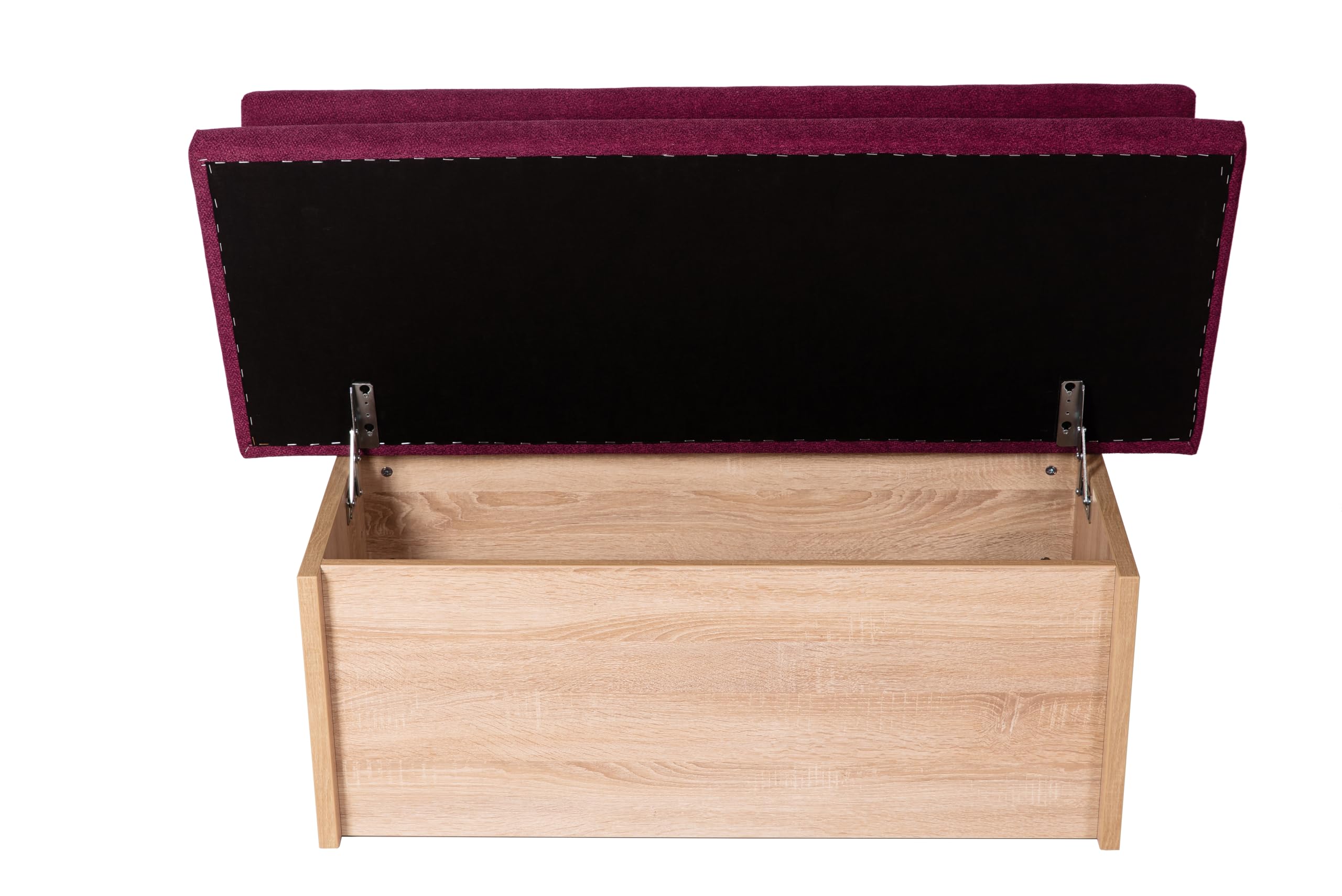 Sitzbank mit Truhe Holz Eiche Dekor 125x88x48 cm, Eckbank oder Küchenbank mit Aufbewahrung, ideal als Bank im Esszimmer, einfacher Aufbau, 'Das Raumwunder' (Bordeaux, L 125 cm)
