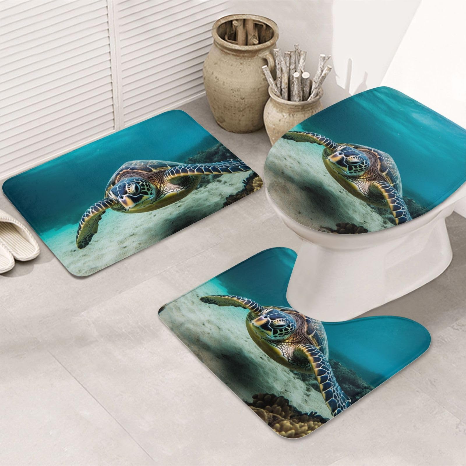 Tapis de bain en microfibre douce OUSIKA absorbant et antidérapant 3 pièces