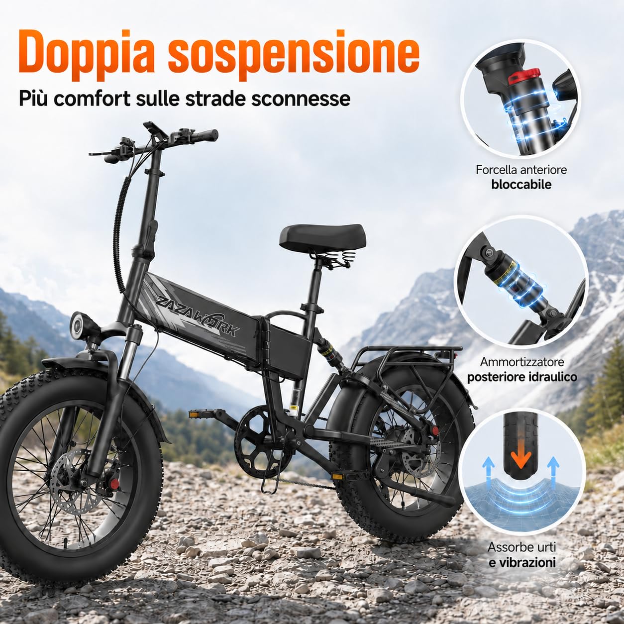 Bici Elettrica Pieghevole 20"×4.0" Fat Tire, Bicicletta Elettrica 48V 20Ah Batteria Rimovibile fino a 120 km 250W,60 Nm, 7 Velocità per Adulti, Freni Idraulici Doppia Sospensione per Ogni Terreno