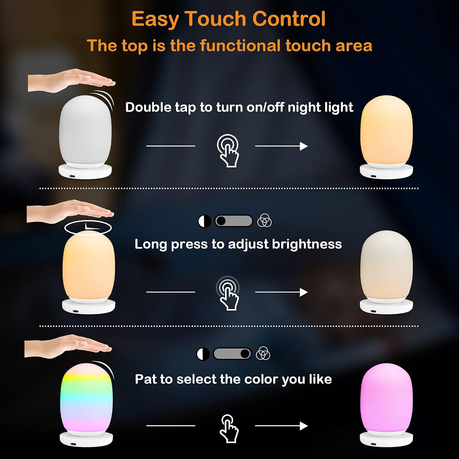 Night Light for Kids with Stable Charging Pad, Baby Night Lights with Timer and Touch Control, Warm Light + RGB Color Changing, up to 150H - - 