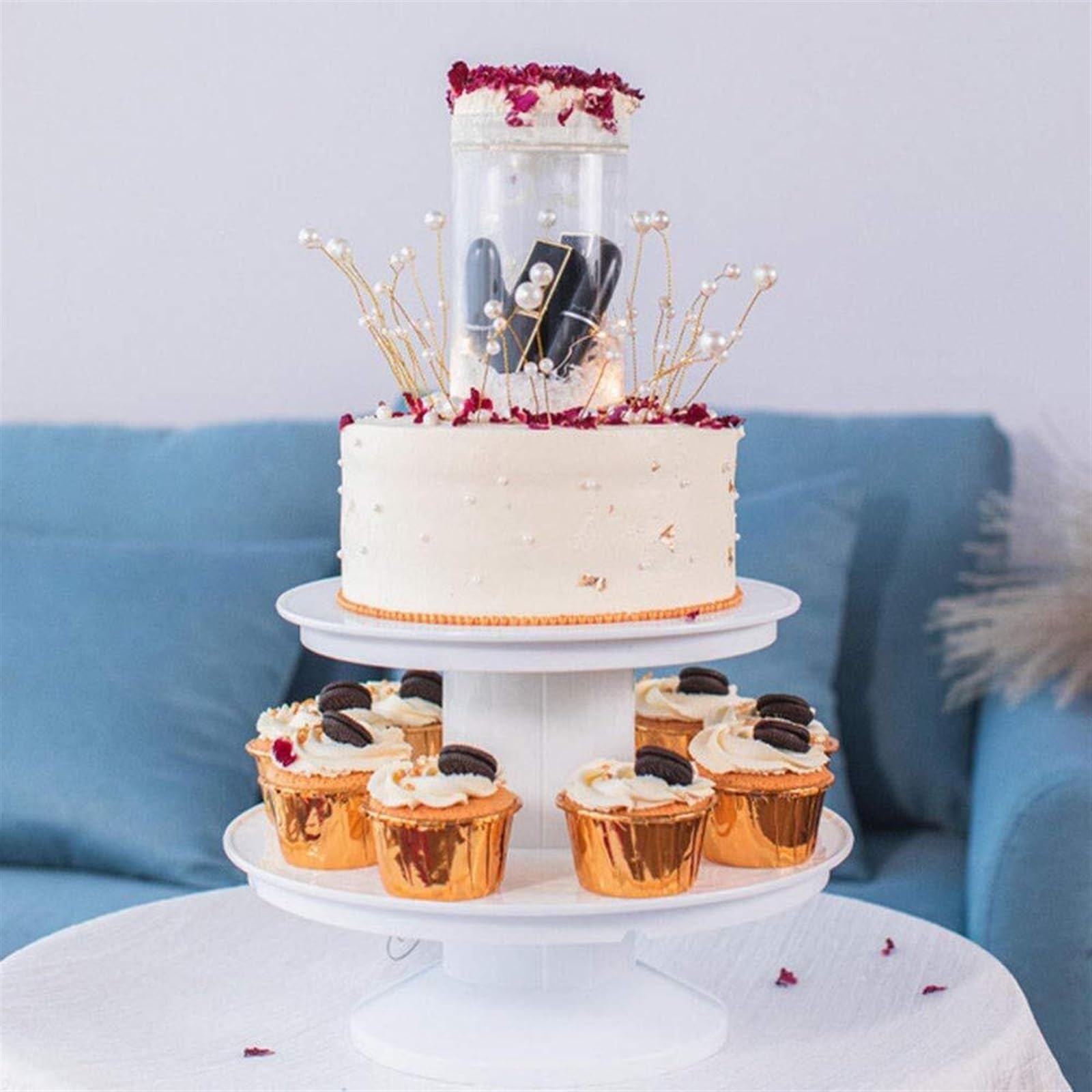 Soporte Cilíndrico Para Tartas Sorpresa, Soporte Emergente Para Pasteles, Dulces Y Galletas, Ideal Para Bodas, Cumpleaños Y Eventos, Color Blanco