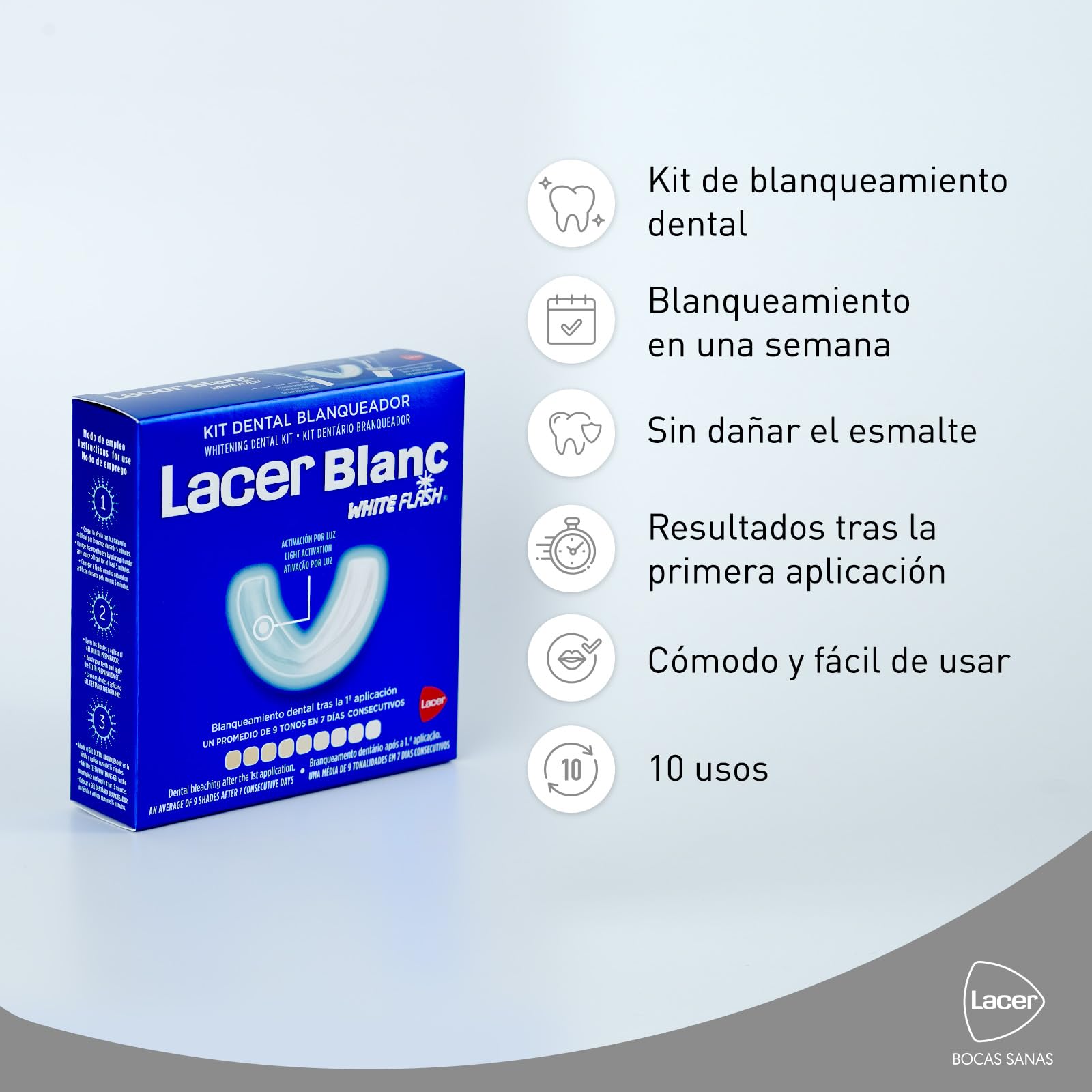 LACERBLANC - Kit Gel Dental Preparador y Gel Dental Blanqueador, Elimina las Manchas Dentales Extrínsecas, Máxima Eficacia, Previene la Aparición de Nuevas Manchas, Fácil Uso y Efecto Inmediato
