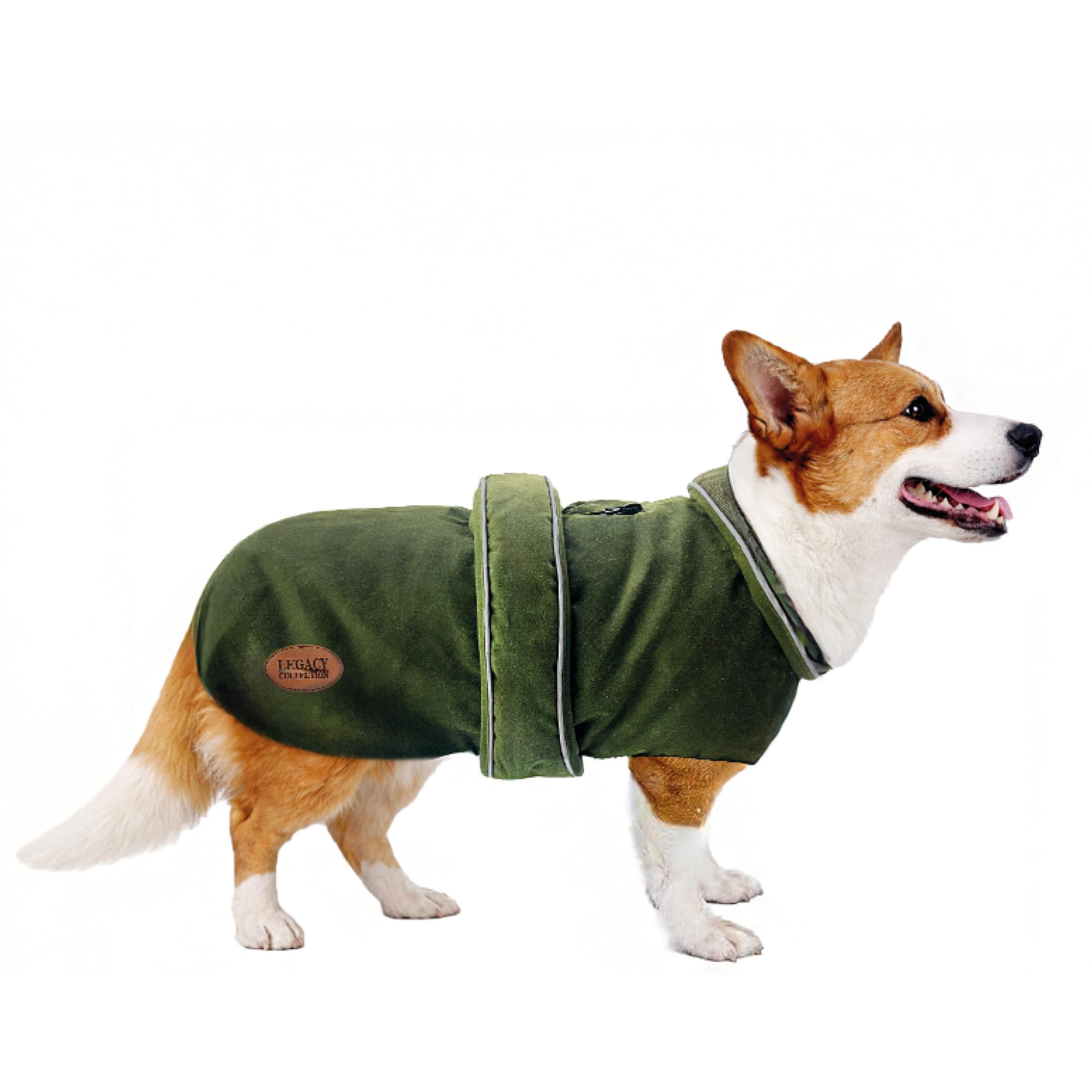 HugglePets Legacy Wax Dog Coat | Khaki Green | Adjustable Belly Strap with Zipped Collar | Thermal, Waterproof Dog Coat with Harness Hole | Reflective Winter Adult and Puppy Jacket | X-Small (30cm)