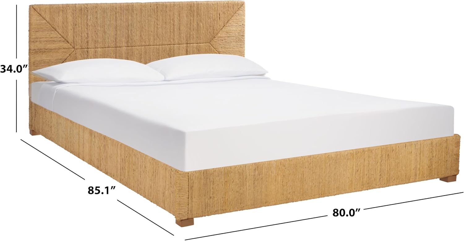 SAFAVIEH Couture Collection - Glenburg King Bed, Natural Woven Banana Stem & Wood Frame, Tropical Coastal Design, No Box Spring Needed (SFV1327A-K)