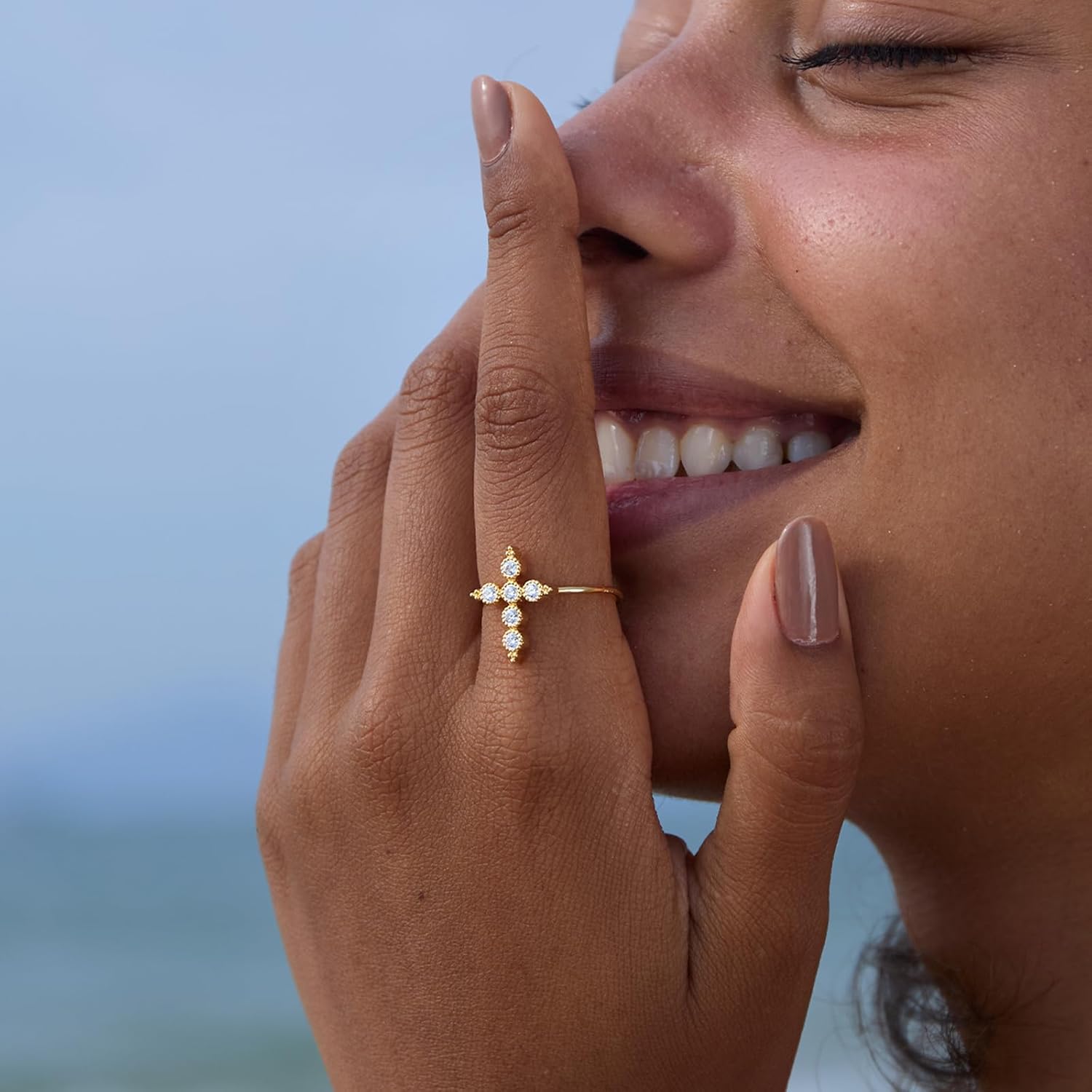 STORYJEWELLERY Cross Rings for Women, Purity Ring, 925 Sterling Silver Rings, Gold Plated Christian Ring for Women, Religious Jewelry, Confirmation and Baptism Gifts