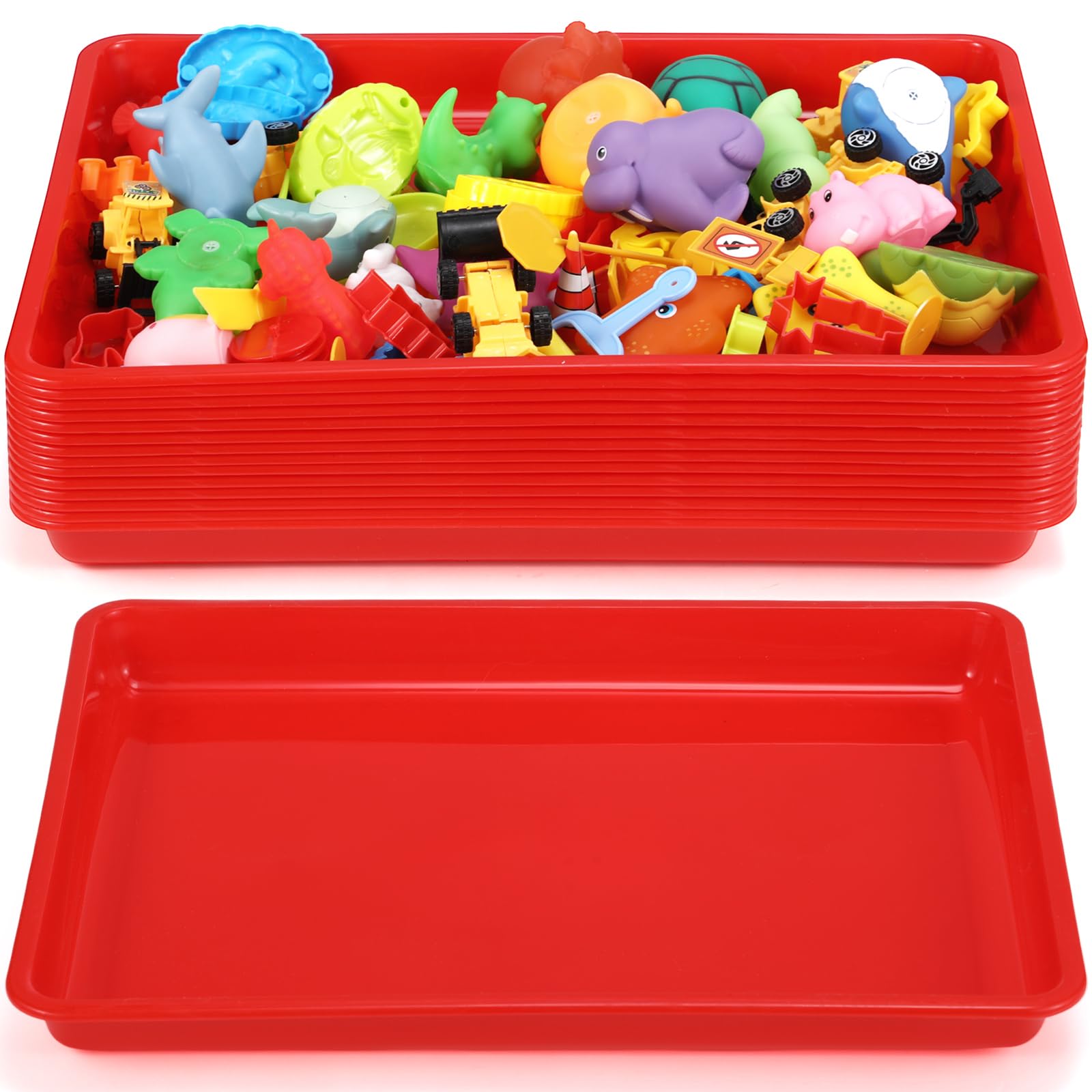 Maitys 15 bandejas planas de plástico de 16.1 x 11.8 pulgadas, bandeja de papel de almacenamiento sensorial, apilables, para oficina, hogar, organizador, suministros de manualidades (rojo)
