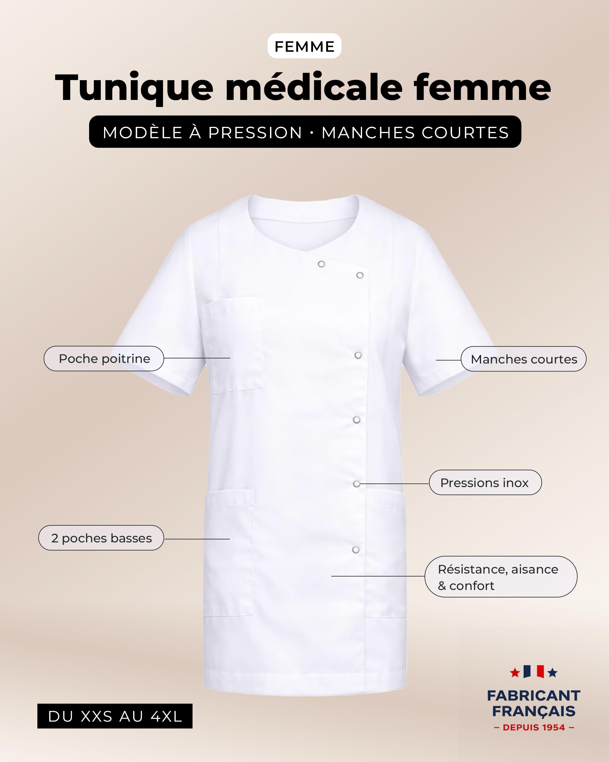 Blouse Médicale Femme – Lot de 1/3/5 – Fait Main – Polycoton 65/35 Oeko-TEX – Blouse Hôpital Clinique Infirmière Aide-Soignante Médecin Kiné Pharmacienne Dentiste