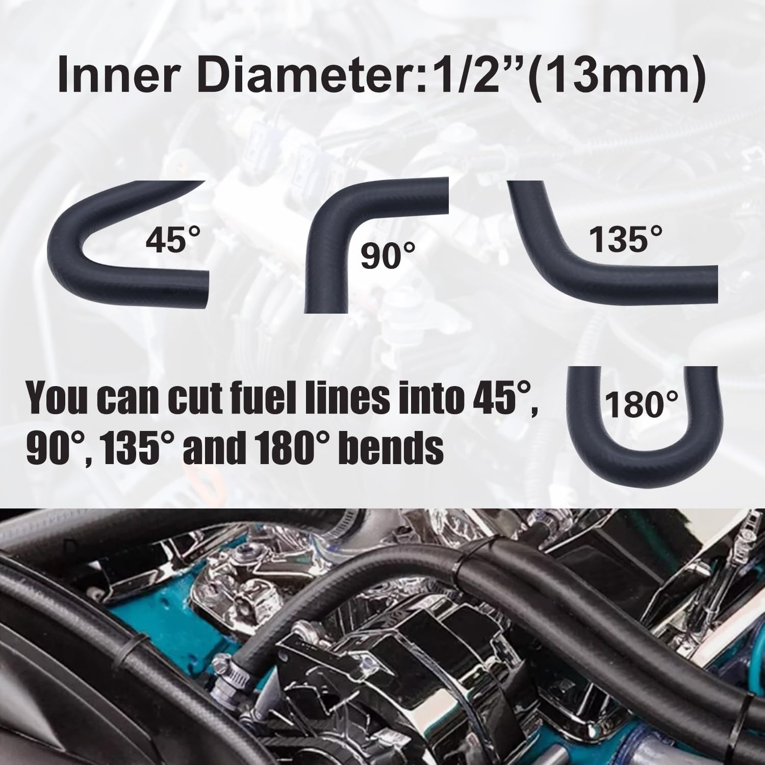 2 Pack 1/2" U-Cut Molded Curved Rubber Fuel Line Hose Elbow, 45 90 135 180 Degree Bends for Automotive and Marine Applications